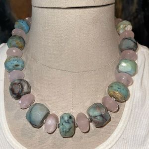 Hand crafted stone necklace choker with toggle